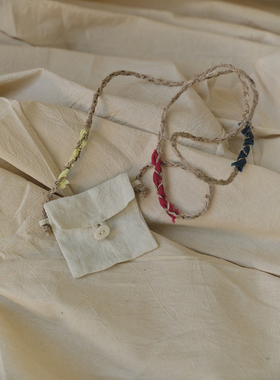 popoup26SS“饰”法国进口亚麻手工编织撞色耳机包