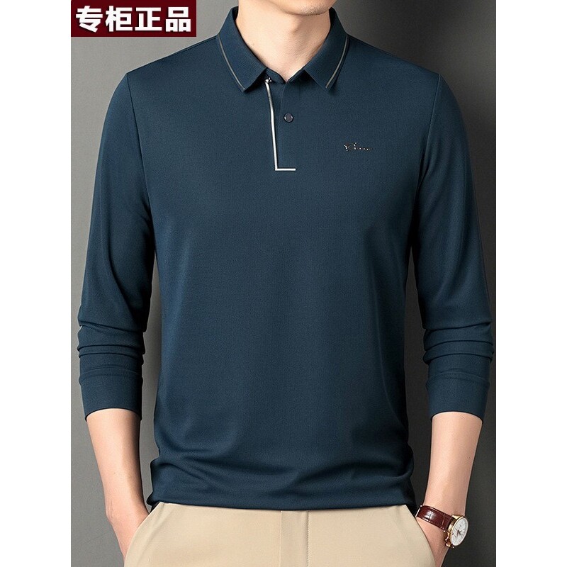 鄂尔多斯市无痕男士长袖T恤春秋新款翻领休闲中年爸爸装POLO衫上