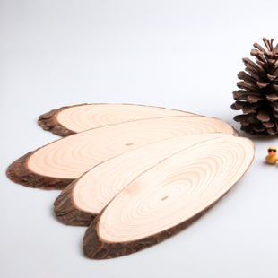 斜切原木片年轮diy木头片 椭圆木片装饰背景墙实木片材料手工手绘