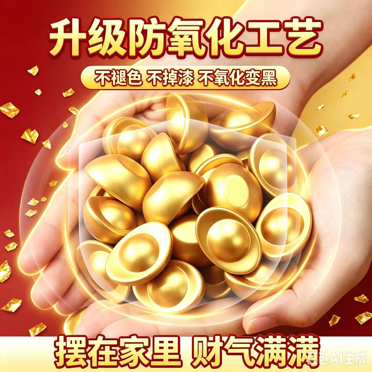 小金元宝摆件财神供奉用品实心大小号仿真元宝家居招财聚财装饰品