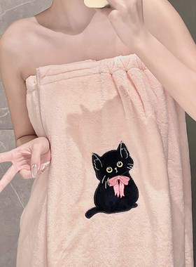 黑猫珊瑚绒浴裙浴巾强吸水