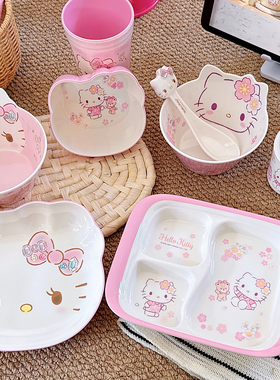 三丽鸥可爱餐具hello kitty密胺碗盘水杯汤勺少女心kt儿童辅食盘