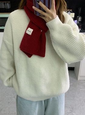 针织毛线围巾女冬季2024新款高级感百搭韩版短围脖纯色保暖学院风