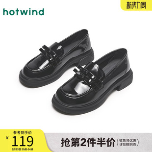 热风黑色小皮鞋女款2025年春季新款经典法式蝴蝶结百搭舒适乐福鞋