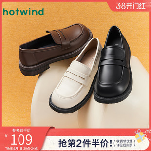 热风2025年春季新款女士休闲通勤乐福鞋低跟纯色小皮鞋软底女鞋子