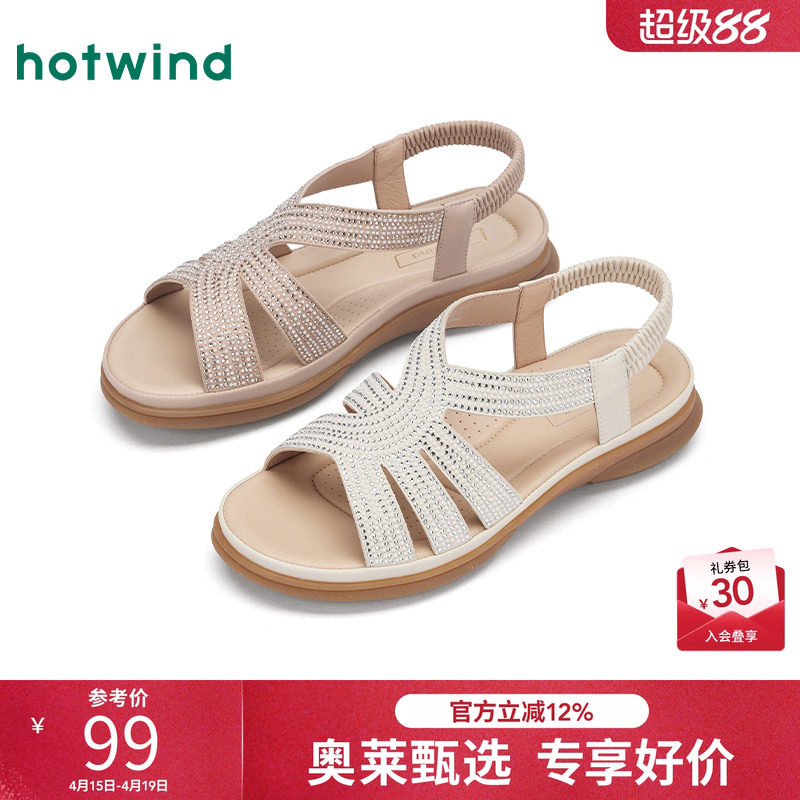 热风平底时装凉鞋女鞋2025夏季新款女士时尚凉鞋露趾套脚水钻鞋子