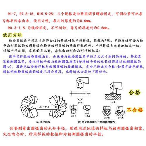 新款半径规 R规样板 高精度圆规 国标R0.3-1.5 R1-7 R7.5-15 包邮