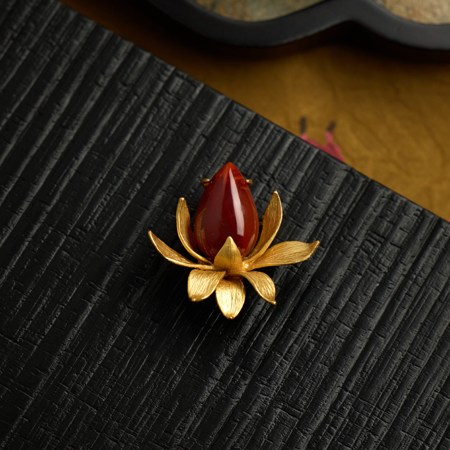 莲华 国风韵胸针南红玛瑙925银莲花端庄高档胸花优雅旗袍配饰礼物