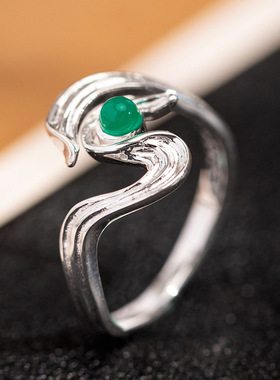 素十八s925银原创设计时尚新中式飞天戒指女个性简约小众活口指环