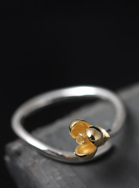 素十八s925银个性气质花朵指环女时尚简约小清新玉兰花开口戒指