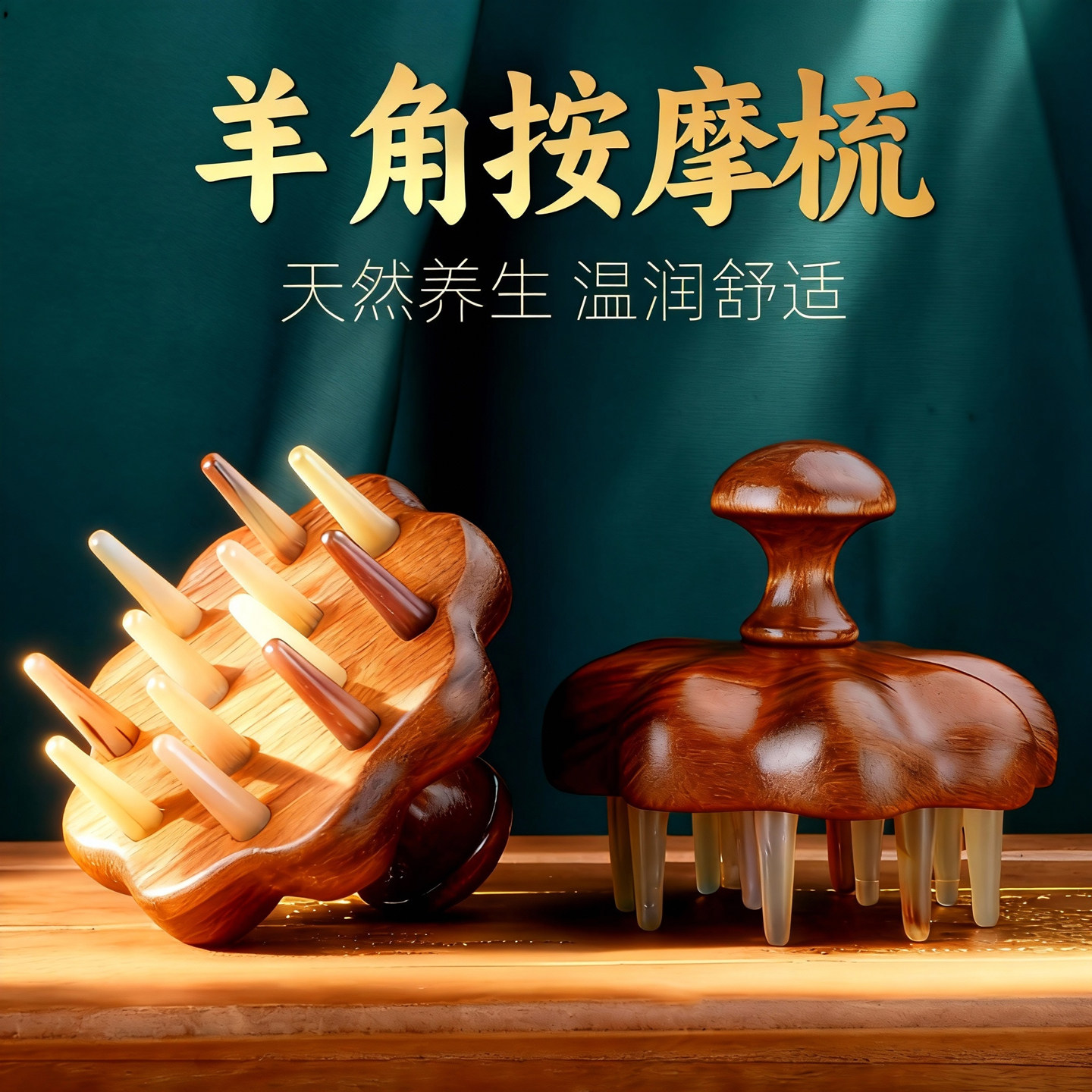 天然木质羊角经络按摩梳