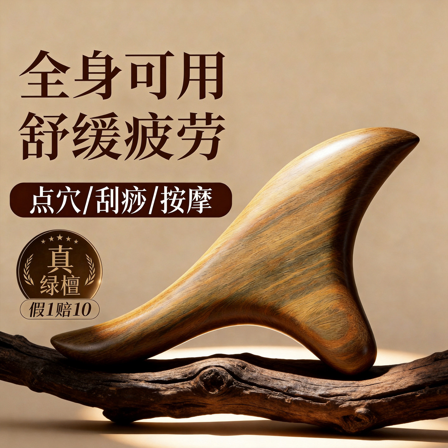 绿檀木三角雀按摩神器脚底部足底点穴位棒锥工具笔足疗刮痧板地筋