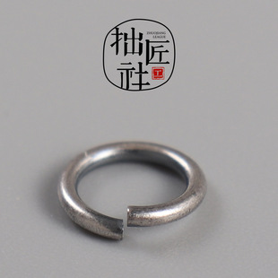 复古925银磨砂开口环 挂环圈穿珠配饰 侧挂坠配珠连环圈