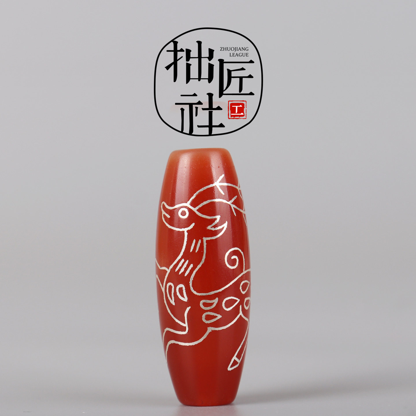 手工红玛瑙镶嵌银鹿桶珠 手串背云勒子 项链吊坠配饰 - 实物图