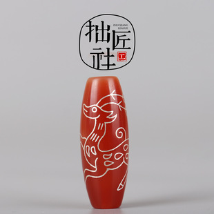 手工红玛瑙镶嵌银鹿桶珠 手串背云勒子 项链吊坠配饰