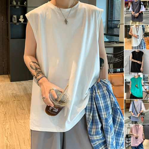 Хлопковый белый жилет, баскетбольная спортивная летняя футболка без рукавов, в американском стиле, для бега