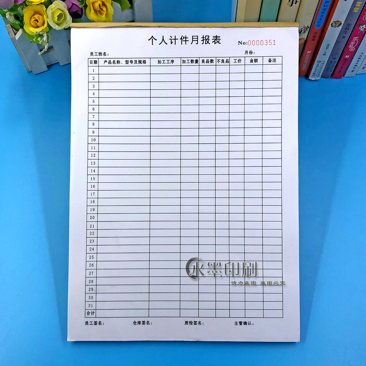 车间个人计件产量工资统计表定制