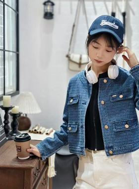 保罗彼得2025春装新款女士长袖牛仔外套圆领小香风时尚NIEA73740