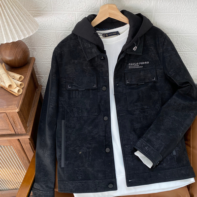 保罗彼得专柜正品新款男士夹克可拆卸帽翻领假两件时尚QYDC75910