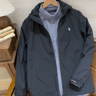保罗彼得 黑色棉夹克可拆卸帽NTDC76040内里加棉商务休闲百搭 男士