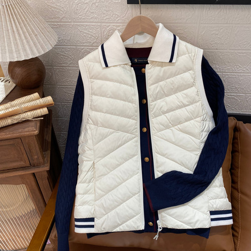 保罗彼得专柜正品女士大翻领羽绒马甲舒适时尚简约百搭BSECA00101