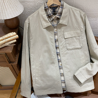 男士棉麻夹克休闲翻领短外套