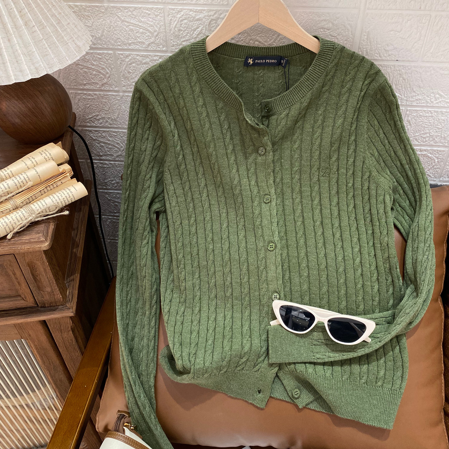 保罗彼得 专柜正品女式麻花圆领针织开衫 多色 绞花毛衣MMDC65291