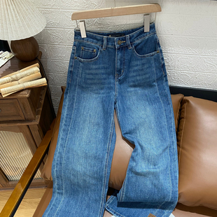保罗彼得专柜正品新款女士牛仔裤直筒裤脚开叉百搭时尚NHECN00250