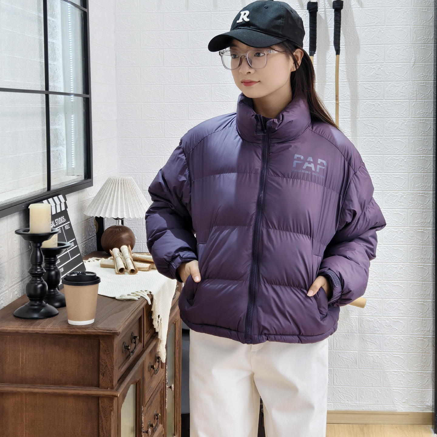 女士时尚立领棉服外套