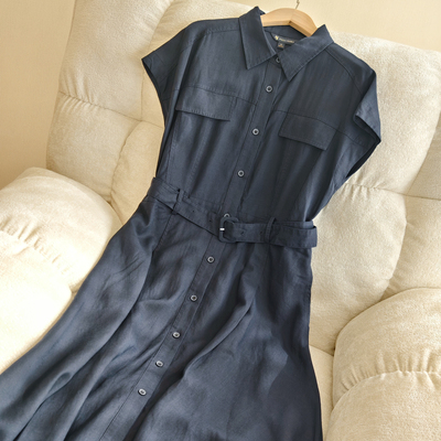 女士翻领衬衫连衣裙保罗彼得专柜同款棉麻混纺透气舒适DSFBQ00210