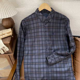 保罗彼得专柜正品 保暖舒适格纹百搭MMEDC00160 翻领加绒衬衫 男士