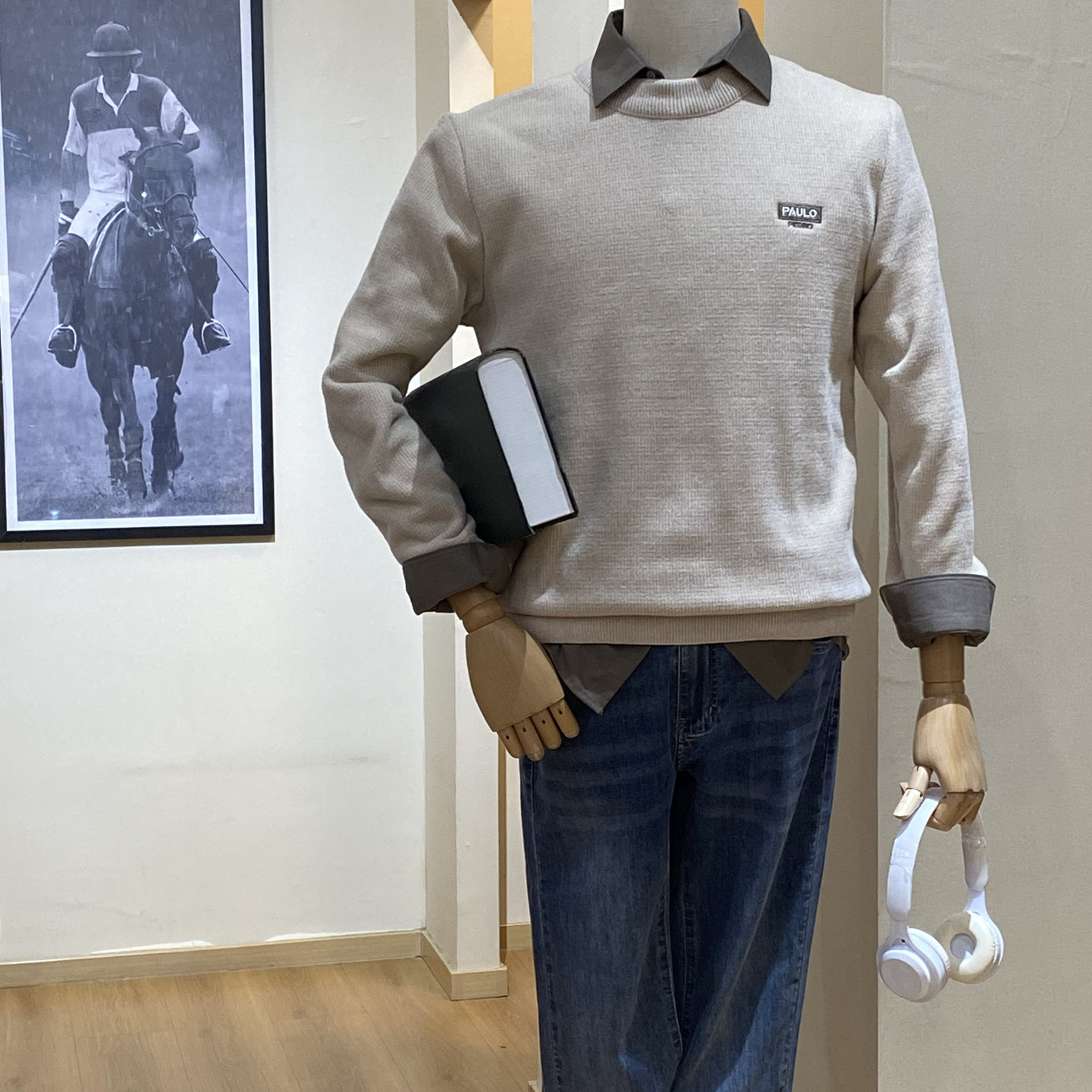 保罗彼得专柜正品 男士秋季加绒卫衣 舒适 简约经典百搭MMDD65352