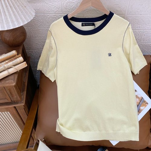 保罗彼得专柜正品女士新款圆领撞色针织短袖舒适百搭UKFAZ01201