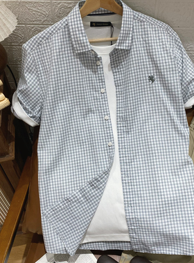 商场同款 男式休闲短袖衬衫格子 全棉透气舒适保罗彼得YWFBC00580