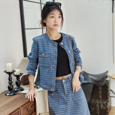 新款女士牛仔小香风套装