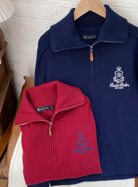 保罗彼得 专柜正品女式长袖针织衫半拉链大翻领简约UKECZ00211/12