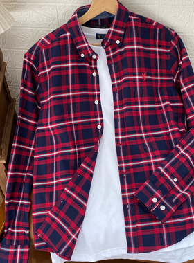 保罗彼得专柜正品新款男士红色格子衬衫美式复古百搭YWECC00290