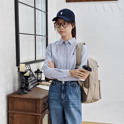 保罗彼得专柜正品女士翻领长袖衬衫条纹2025秋季新款CIECC00330