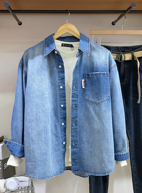 保罗彼得CYEA59690专柜2025春装新款男士长袖牛仔衬衫 翻领 时尚