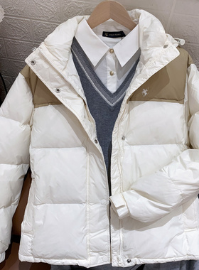 25年新冬款女士短款连帽羽绒服撞色时尚保暖90%鸭绒BSEDR00321