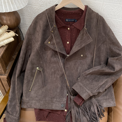 女式立领麂皮外套短款时尚洋气