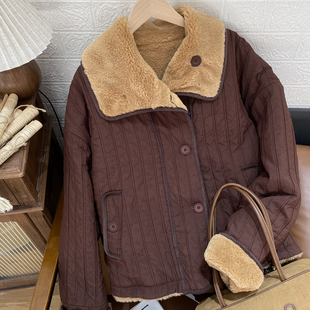 女式翻领毛绒外套保罗彼得商场同款 复古 保暖 双面穿GSEDY00020