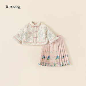 女童马面裙套装冬装2023新款儿童唐装加厚新年服裙子宝宝国风汉服