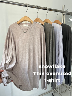 JIAX 早春极简雪花纹长袖打底上衣女ins韩系薄款宽松休闲t恤