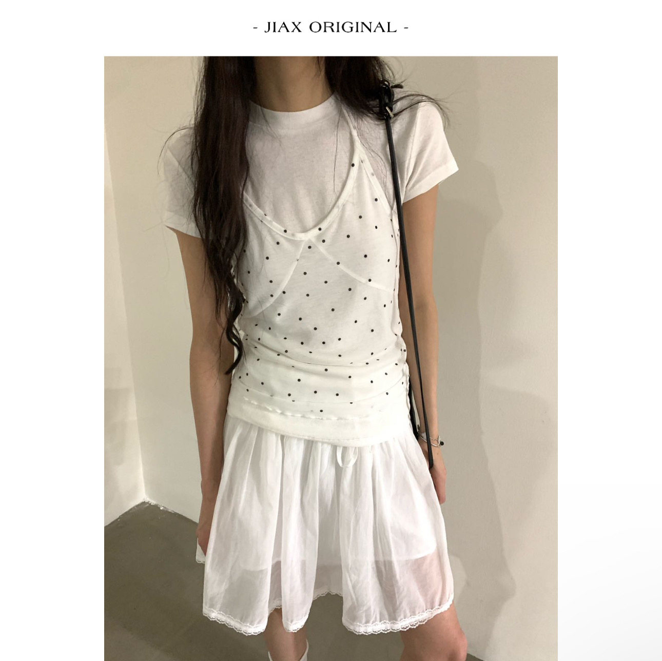 umbriel 春夏波点挂脖背心短袖t恤两件套女ins韩版修身小众上衣