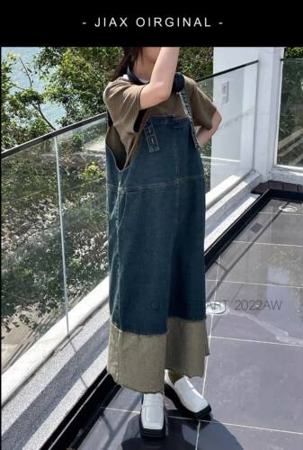 复古背带裙牛仔裙拼接撞色