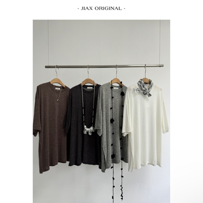 JIAX2026春夏复古日系雪花纹圆领T恤女ins韩版宽松中长款半袖上衣