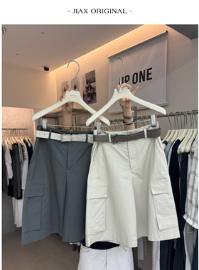 UPONE 春夏日系工装口袋五分裤女ins韩版宽松显瘦休闲中裤配腰带