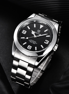 2022宾雅benyar男士机械表时尚商务夜光防水圆形钢带BY5177指针式