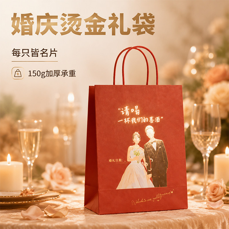 婚庆烫金牛皮纸袋结婚伴手礼手提袋定制定做婚礼订婚回礼包装袋子